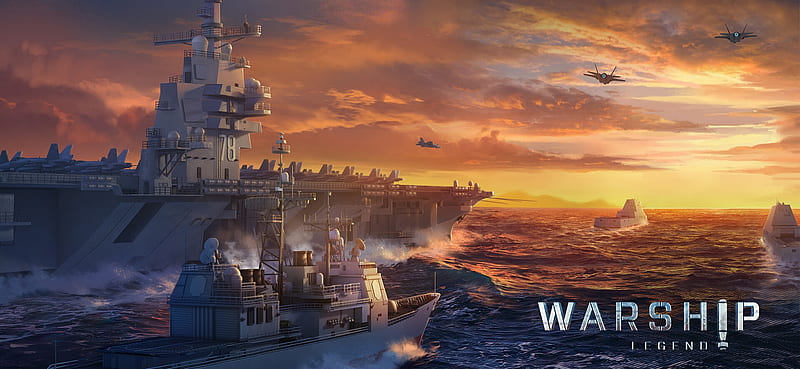 World of Warship, kenan li, fantasy, ship, orange, game, sunset, HD wallpaper