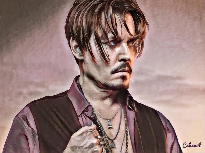 Johnny Depp, art, painting, by cehenot, pink, cehenot, portrait, actor, man, HD wallpaper