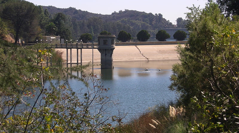 Hollywood Reservoir, Water, Dam, California, Hollywood, Reservoir, HD wallpaper