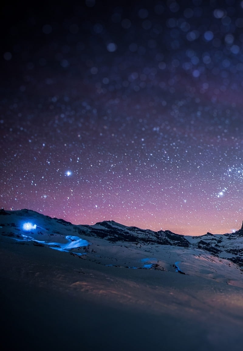 Sky Night, mountain, stars, winter, HD phone wallpaper