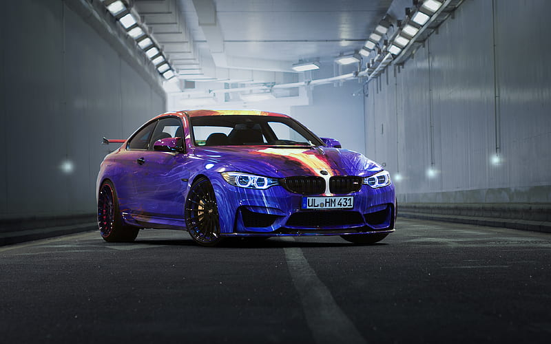 BMW M4, F82, HAMANN Motorsport, purple m4, tuning m4, sports coupe, German cars, BMW, HD wallpaper