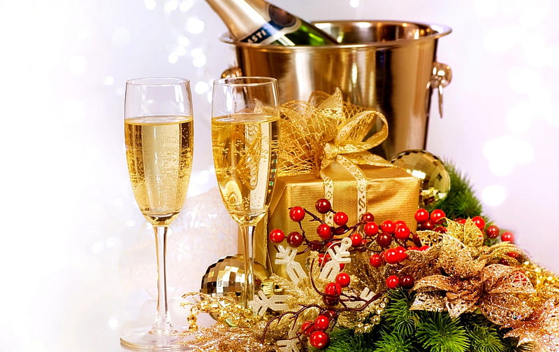 IT's PARTY TIME!, glasses, champagne, bottle, bucket, HD wallpaper