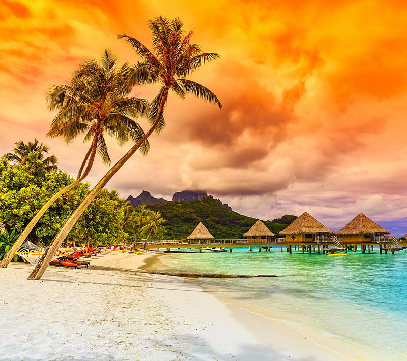 Sunset Beach, beach, cloud, ocean, paradise, sea, sunset, HD wallpaper