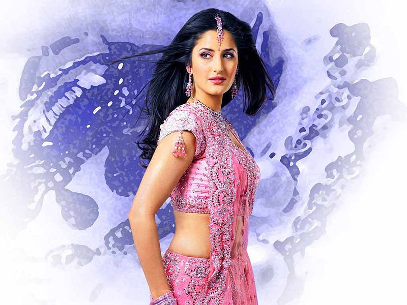 Katrina Kaif, lovely, actress, bonito, saree, pink, HD wallpaper
