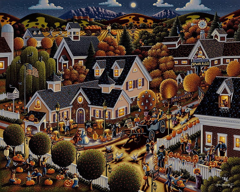 ALL HALLOWS EVE, VILLAGE, PUZZLE, HALLOWEEN, EVE, HALLOWS, HD wallpaper
