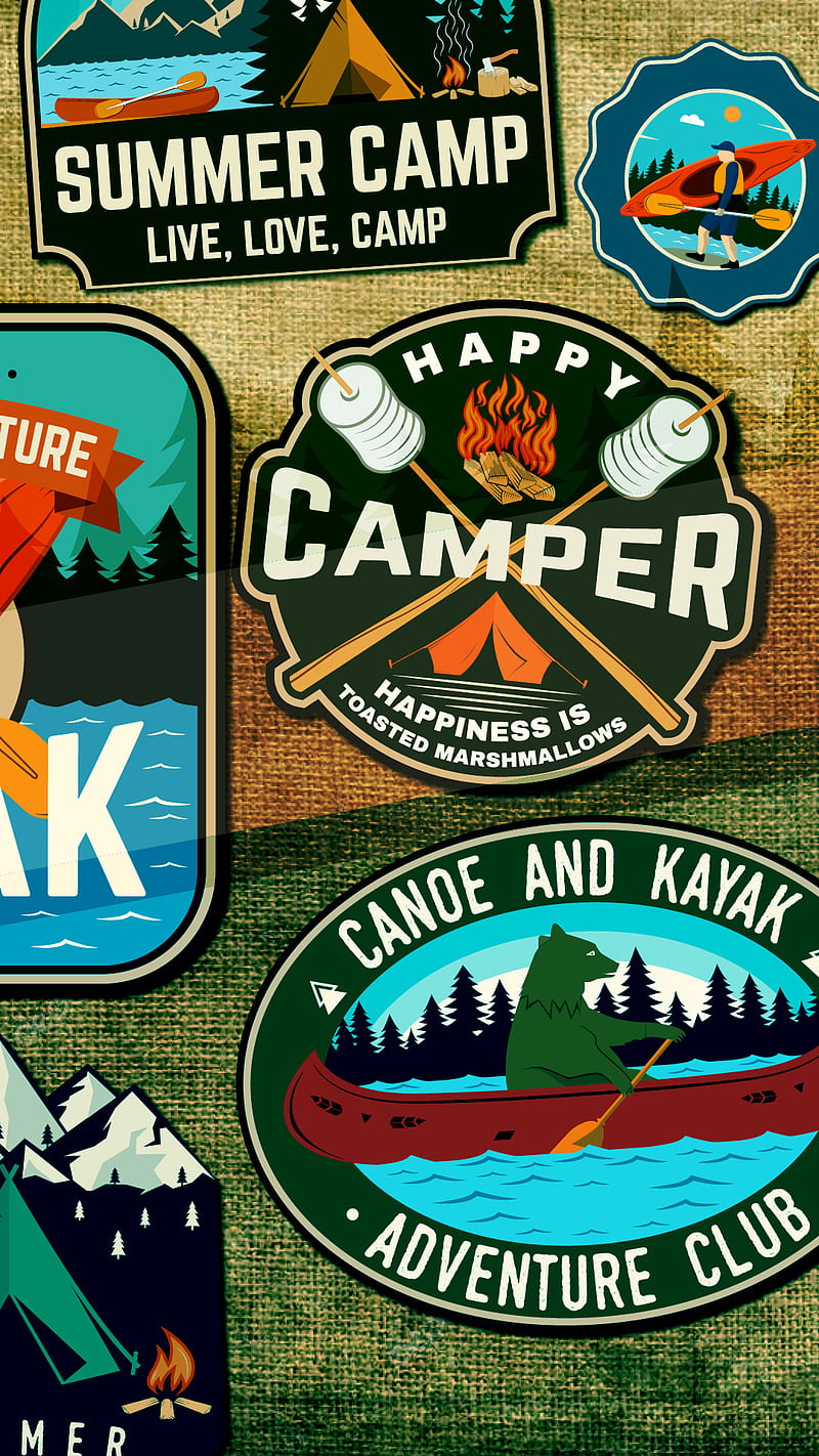 Campers, art, brand, camp, camping, logo, patches, patchwork, skate, summer, HD phone wallpaper