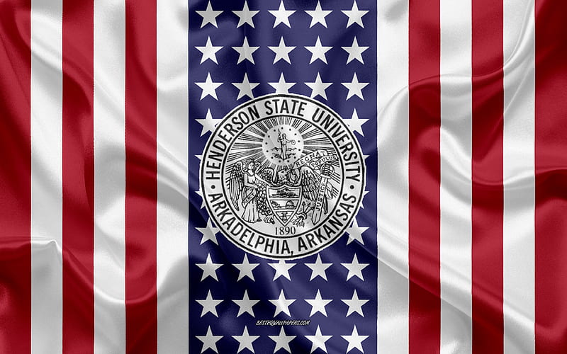 Henderson State University Emblem, American Flag, Henderson State University logo, Arkadelphia, Arkansas, USA, Emblem of University of Henderson State University, HD wallpaper