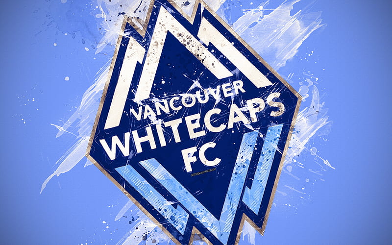 Vancouver Whitecaps FC paint art, Canadian Football Club, creative, logo, MLS, emblem, blue background, grunge style, Vancouver, British Columbia, Canada, USA, football, Major League Soccer, HD wallpaper