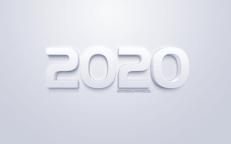 2020 Year, 3d art, white background, white 3d letters, 2020 concepts, Happy New 2020 Year, HD wallpaper