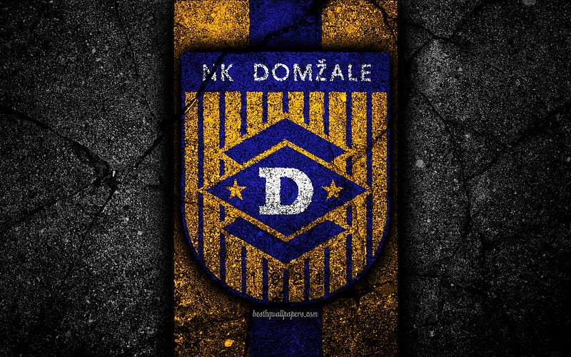 Domzale FC logo, PrvaLiga, football, soccer, black stone, Slovenia, NK Domzale, asphalt texture, Slovenian football club, FC Domzale, HD wallpaper