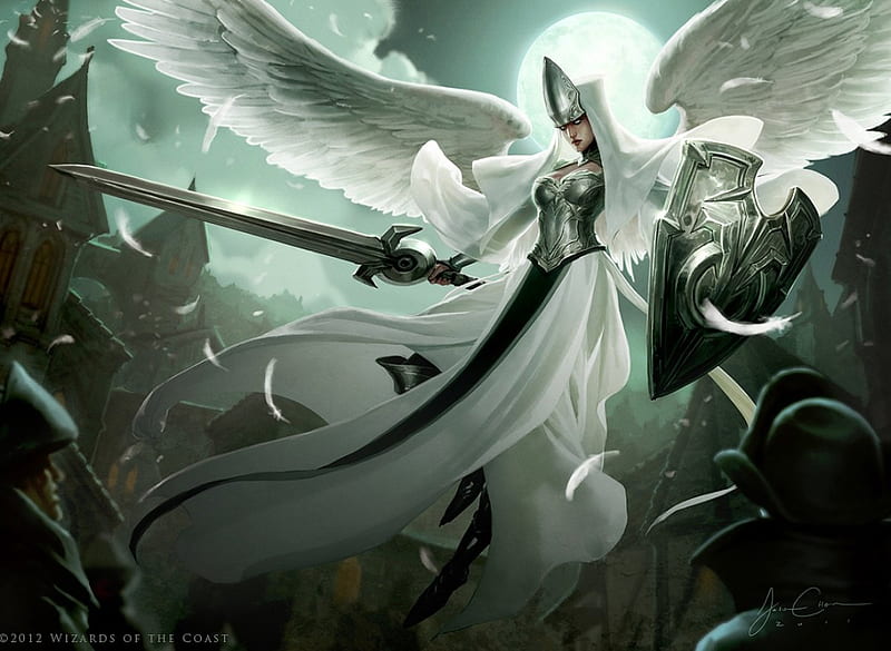 Angelic Overseer, wings, mtg, angel, magic the gathering, sword, angelic, overseer, HD wallpaper