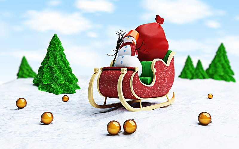 Merry Christmas, 3D art, snowman, winter, Christmas, xmas decorations, Merry Xmas, snowmen, HD wallpaper