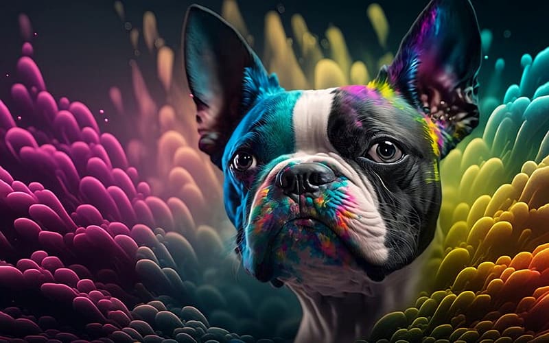 Boston Terrier, head, art, dog, digital, colors, ai, HD wallpaper