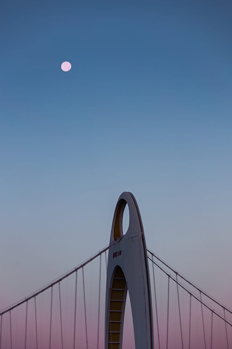 bridge, construction, architecture, dusk, moon, HD phone wallpaper