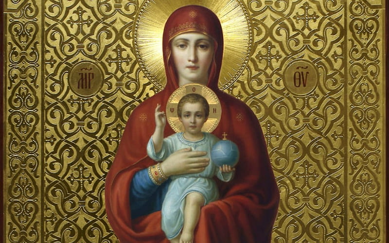 Mother of God, Virgin, gold, Child, Mary, icon, Jesus, HD wallpaper