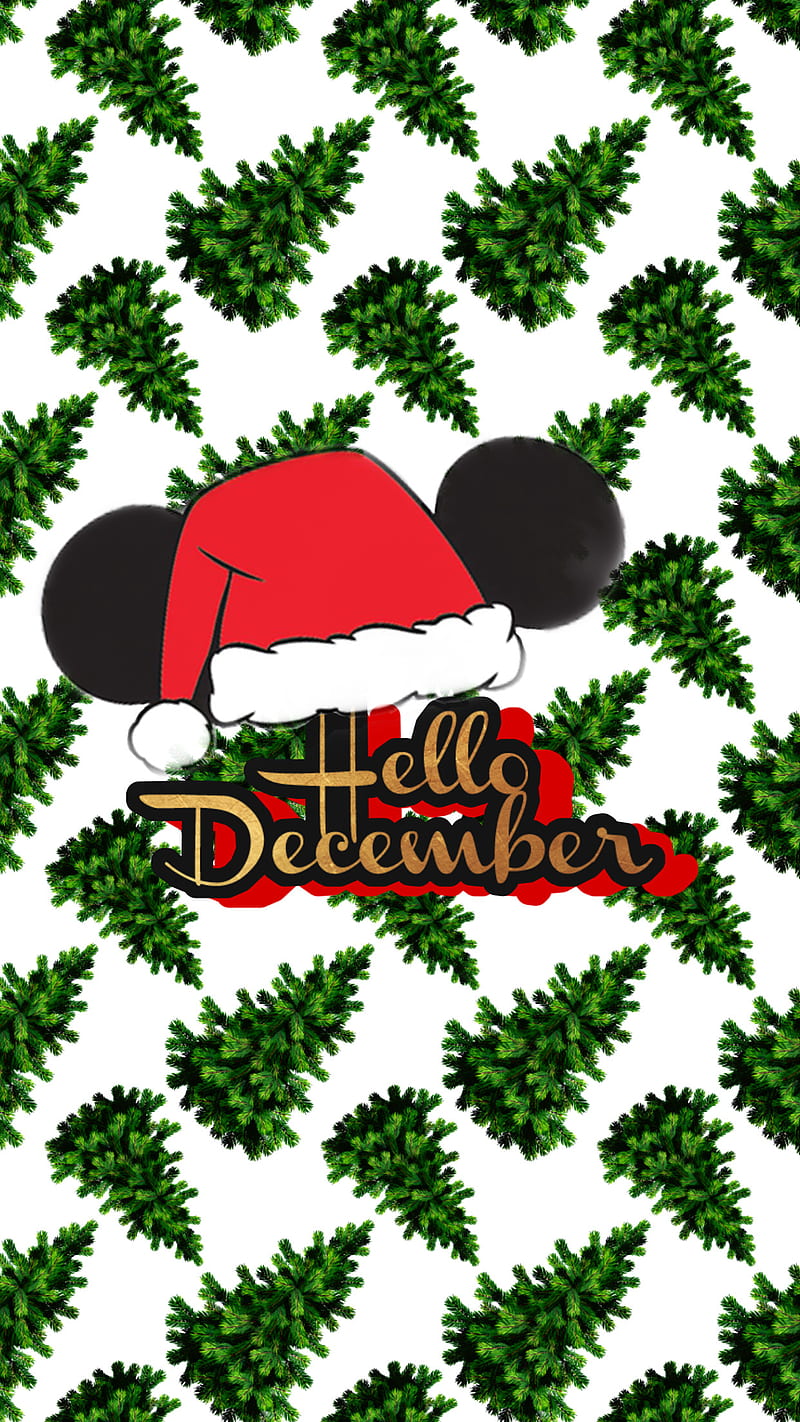 Hello December , christmas, christmas micky, christmas trees, micky, micky mouse, tree, HD phone wallpaper