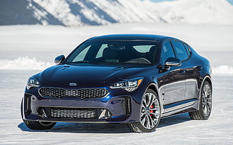 Kia Stinger GT, 2019 front view, exterior, luxury sports sedan, new blue Stinger, Kia, HD wallpaper