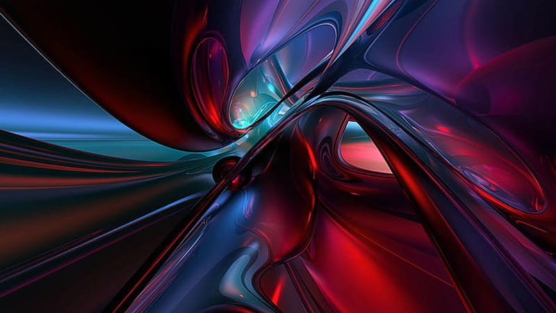 3D Blue Red Glassy Fractal Shape Pattern Abstract, HD wallpaper