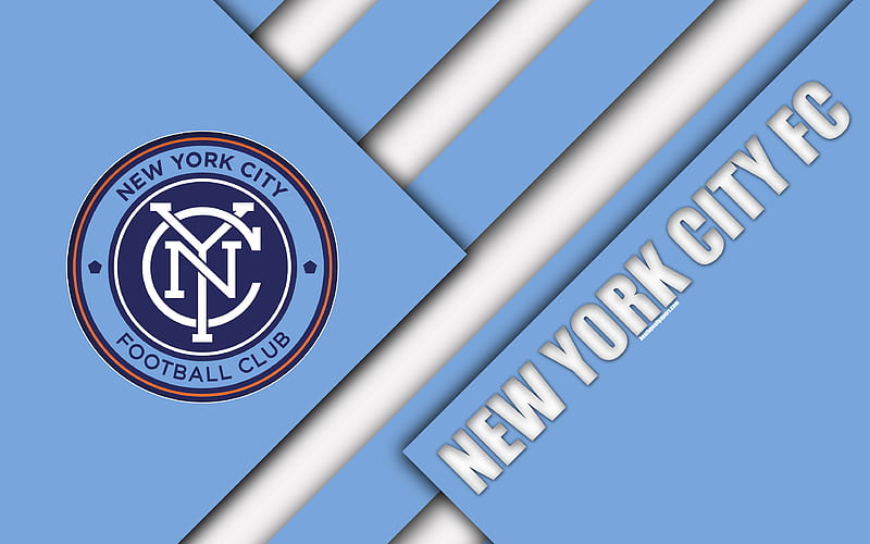 New York City FC, material design logo, blue white abstraction, MLS, football, New York, USA, Major League Soccer, HD wallpaper