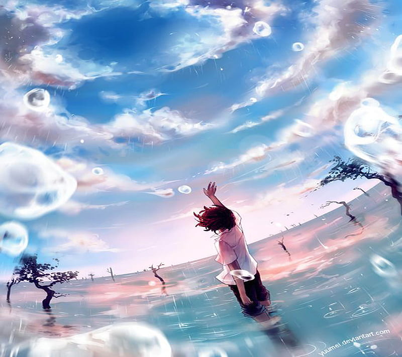 Ocean Meets Sky, anime, clouds, nature, HD wallpaper | Peakpx