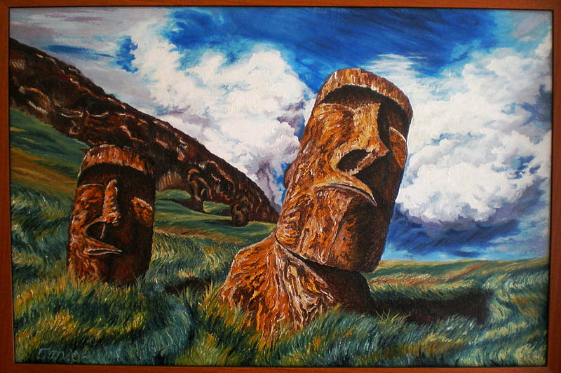 Easter Island, Chile, nose, stone, painting, face, eyes, ancestors, HD wallpaper