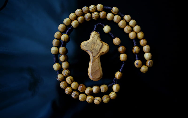 Holy Rosary, cross, rosary, navy, wooden, HD wallpaper