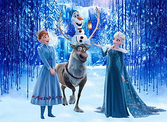 Olaf's Frozen Adventure (2017), poster, luminos, movie, snowman, tree ...