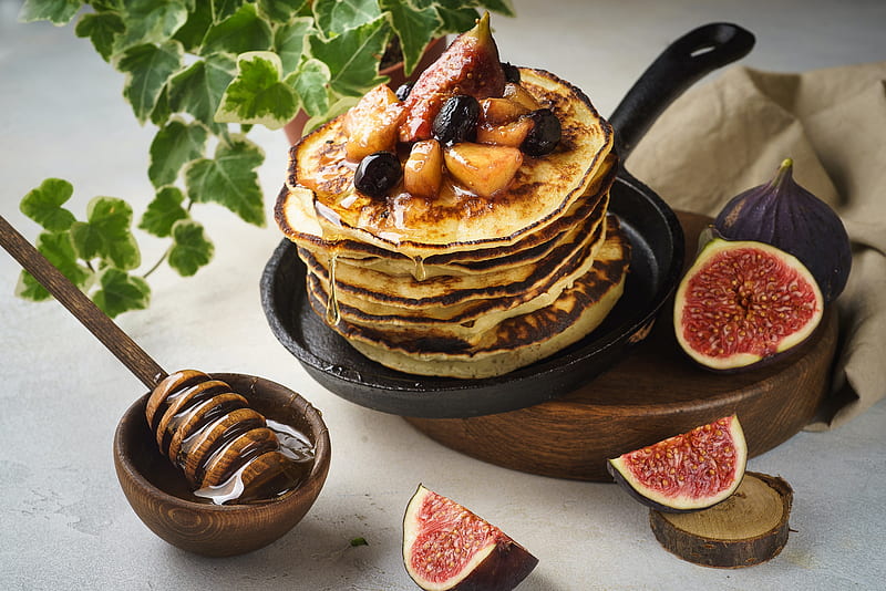 Food, Pancake, Breakfast, Fig, Fruit, Still Life, HD wallpaper