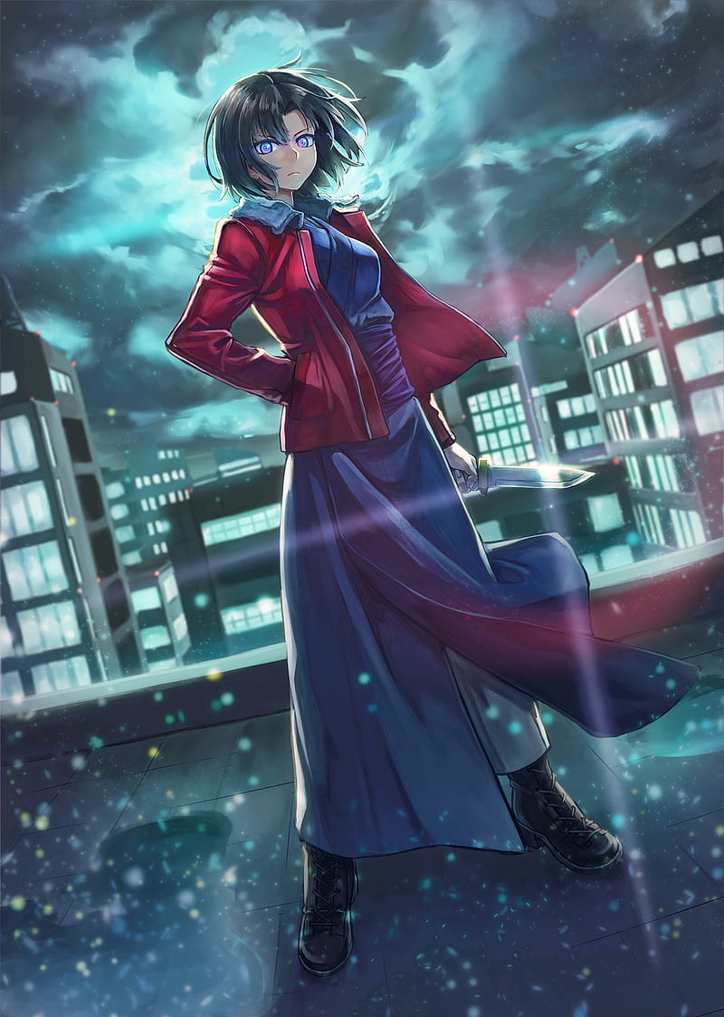 Shiki ryougi, blue, garden of sinners, justice, kara no kyoukai, red, sword, HD phone wallpaper
