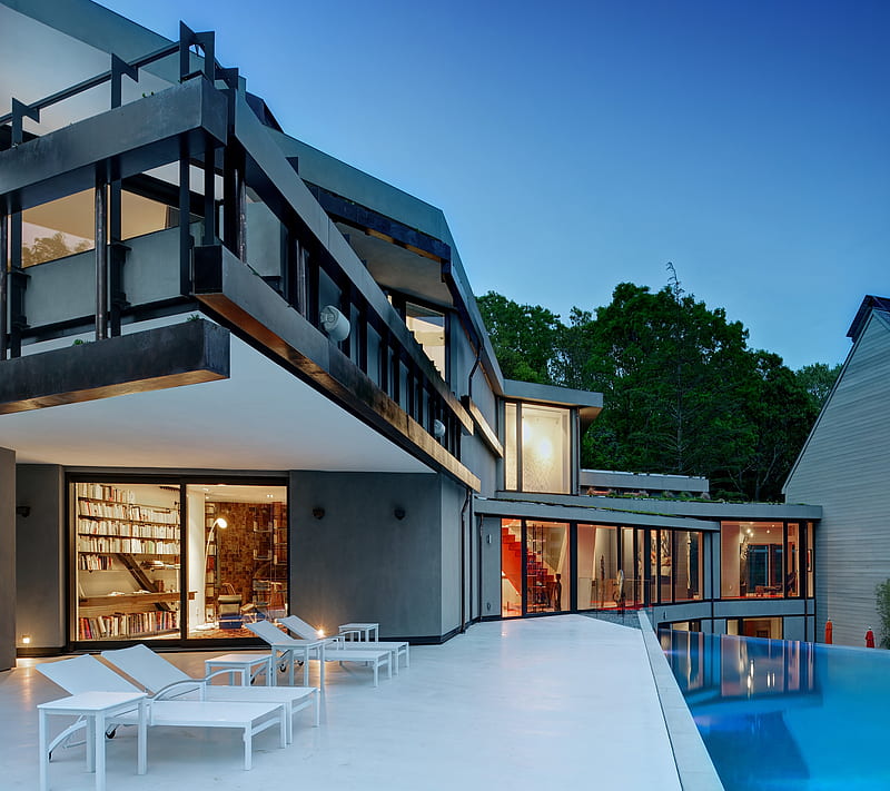 Luxury House, home, pool, HD wallpaper