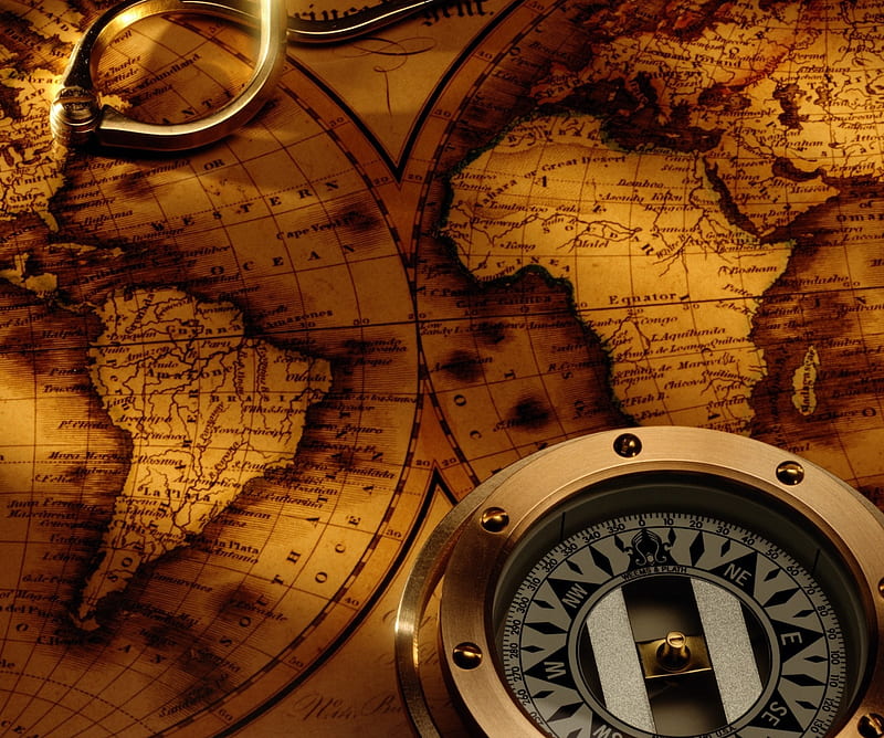 Map, compass, holiday, travel, HD wallpaper
