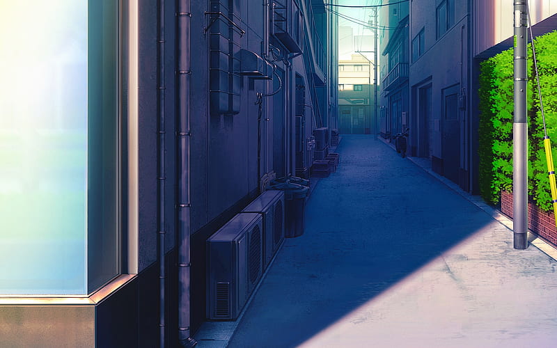 anime street, shadow, scenic, city, Anime, HD wallpaper