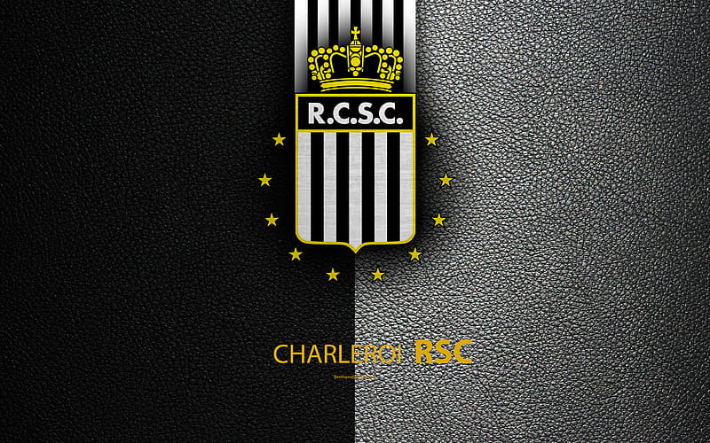 RSC Charleroi Belgian Football Club, logo, emblem, Jupiler Pro League, leather texture, Charleroi, Belgium, Belgian First Division A, football, Charleroi FC, HD wallpaper