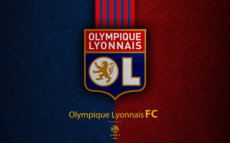 Olympique Lyonnais FC French football club, Ligue 1, leather texture, OL logo, emblem, Lyon, France, football, HD wallpaper