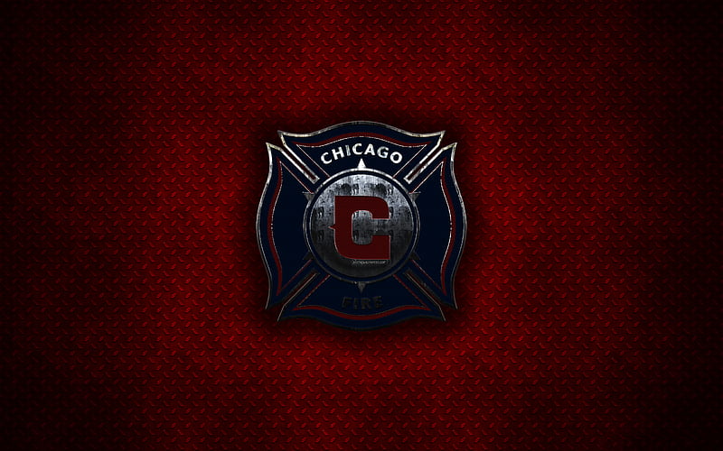 Chicago Fire FC metal logo, creative art, American soccer club, MLS, emblem, red metal background, Chicago, Illinois, USA, football, Major League Soccer, HD wallpaper