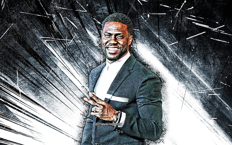 Kevin Hart, grunge art, american actor, movie stars, Hollywood, Kevin Darnell Hart, white abstract rays, american celebrity, creative, Kevin Hart, HD wallpaper