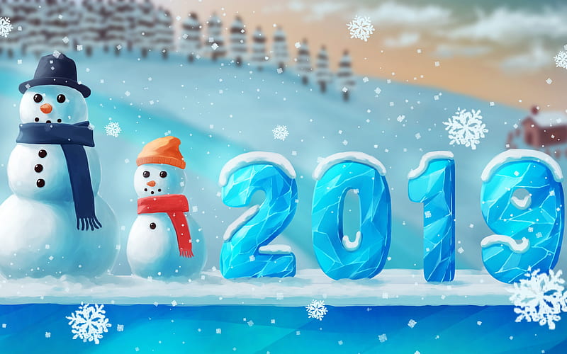 Winter snowman New Year 2019 Theme Design, HD wallpaper