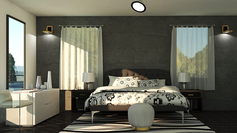 Bed Curtains Table Room, HD wallpaper