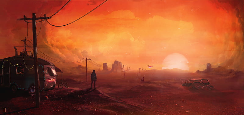 Post Apocalyptic Sunset in Mars, HD wallpaper