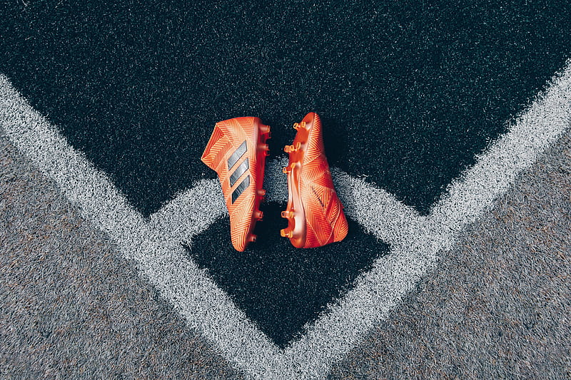 pair of orange adidas cleats on gray surface, HD wallpaper