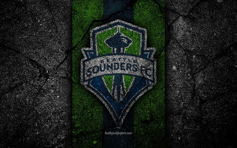 Seattle Sounders FC, MLS, asphalt texture, Western Conference, black stone, football club, USA, Seattle Sounders, soccer, logo, FC Seattle Sounders, HD wallpaper
