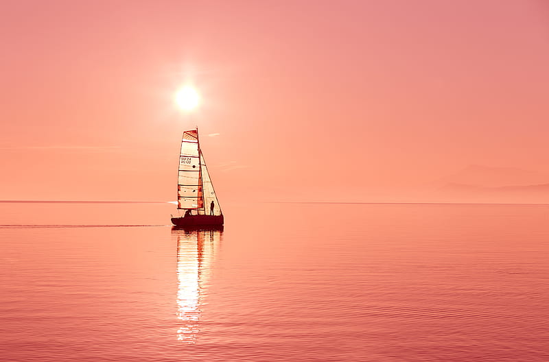 Sailboat, sailboat, boats, nature, sea, sunset, graphy, HD wallpaper
