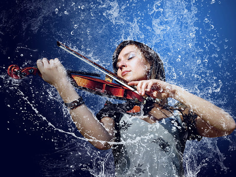 Handel ??, fantasy, violin, water, musician, girl, HD wallpaper
