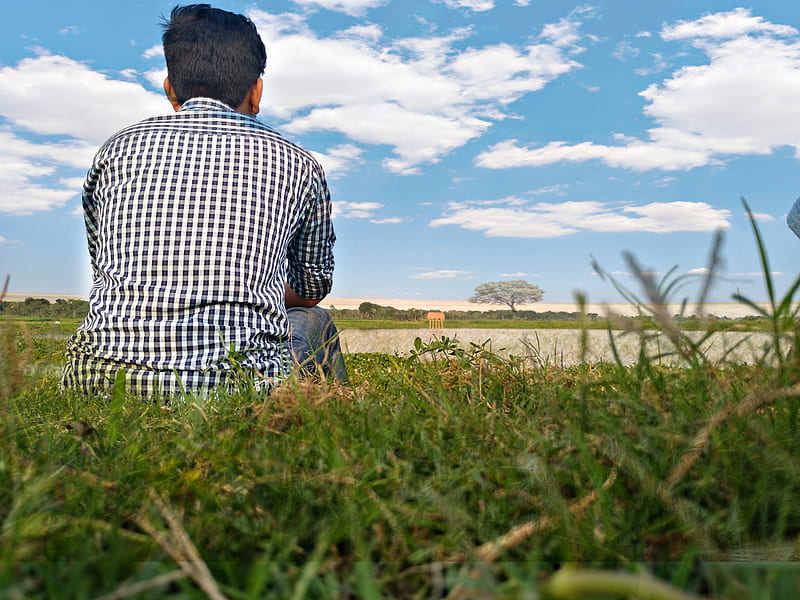 Sad boy Sit alone, break up, cristiano, flowers, sad boy, scenic, sky, sunny, HD wallpaper