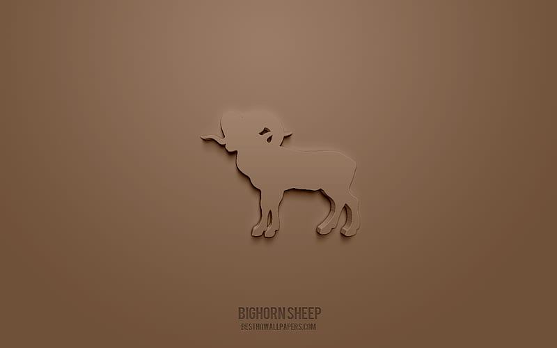 Bighorn sheep 3d icon, brown background, 3d symbols, Bighorn sheep, creative 3d art, 3d icons, Bighorn sheep sign, Animals 3d icons, HD wallpaper