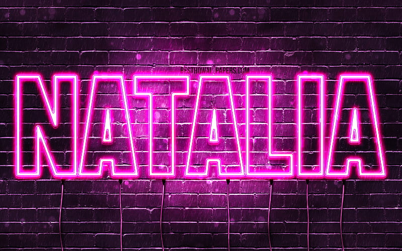 Natalia with names, female names, Natalia name, purple neon lights, horizontal text, with Natalia name, HD wallpaper