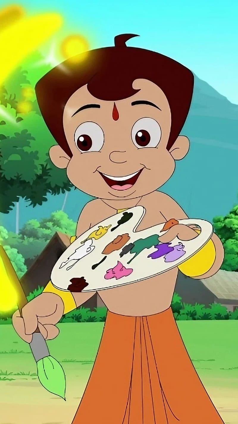 Chhota Bheem With Paint, chhota bheem, animated, cartoon, HD phone wallpaper