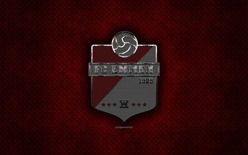 FC Emmen, Dutch football club, red metal texture, metal logo, emblem, Emmen, Netherlands, Eredivisie, Premier Division, creative art, football, HD wallpaper