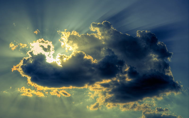 Summer clouds, cloud, sun light, summer, yellow, sky, blue, HD ...