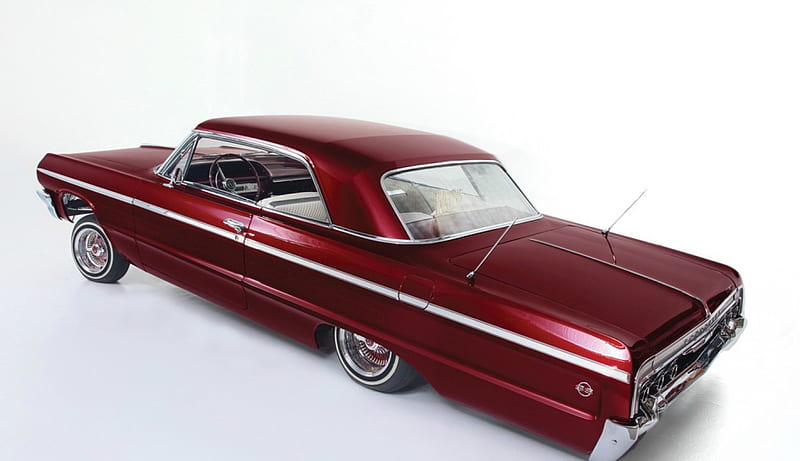 1964-Chevrolet-Impala-SS, Classic, Bowtie, Maroon, Lowrider, HD wallpaper